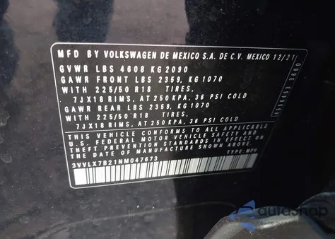 2022 Volkswagen Taos 1.5T Se z USA, uszkodzony, nr VIN 3VVLX7B21NM047673